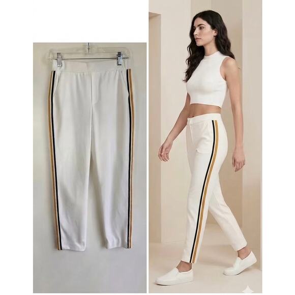 Zara Pants - Zara White Trousers Side Stripe Yellow Black Sporty chic Track Pants Size Small
